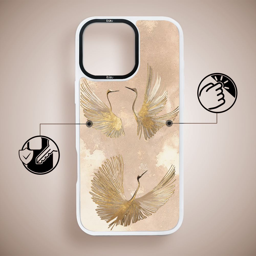 Etui do iPhone 16 Pro Max IBIZU DropGuard Matt z MagSafe, Boho, Złote żurawie