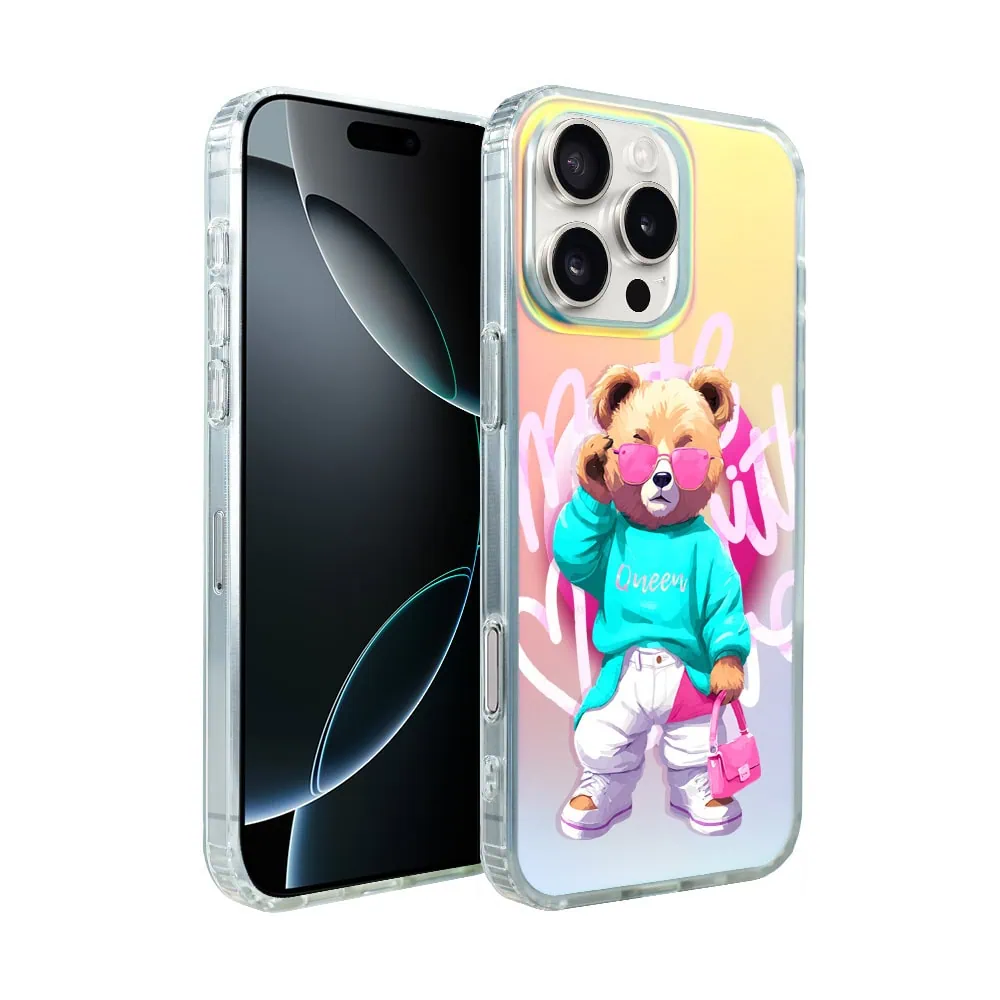 Etui do iPhone 16 Pro MagSafe Bear With Me, Pink Queen, stylowy miś, zmieniające kolor