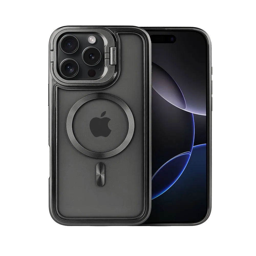 Etui do iPhone 16 Pro solidne, pogrubione boki, wbudowana podstawka, twardy tył z MagSafe, czarne