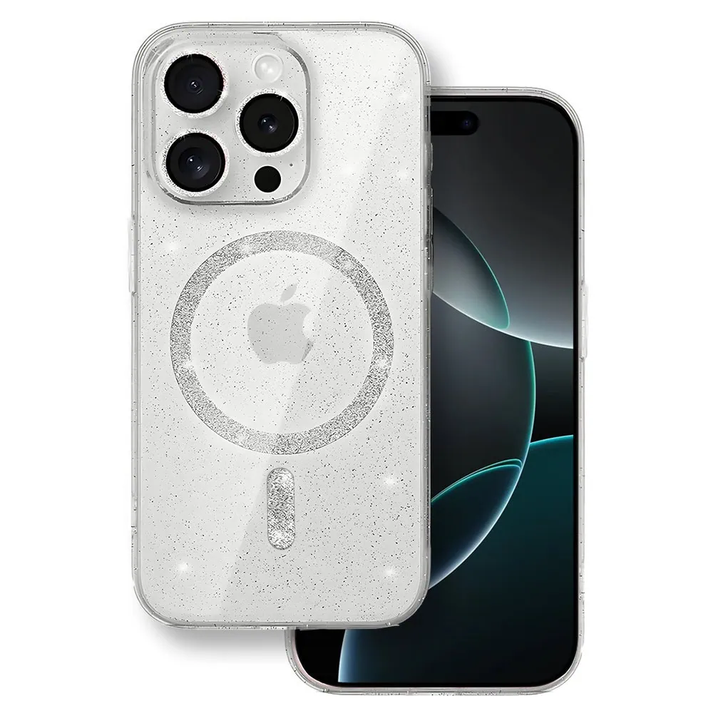 Etui do iPhone 16 Pro Max z MagSafe, błyszczący brokat, przeźroczyste