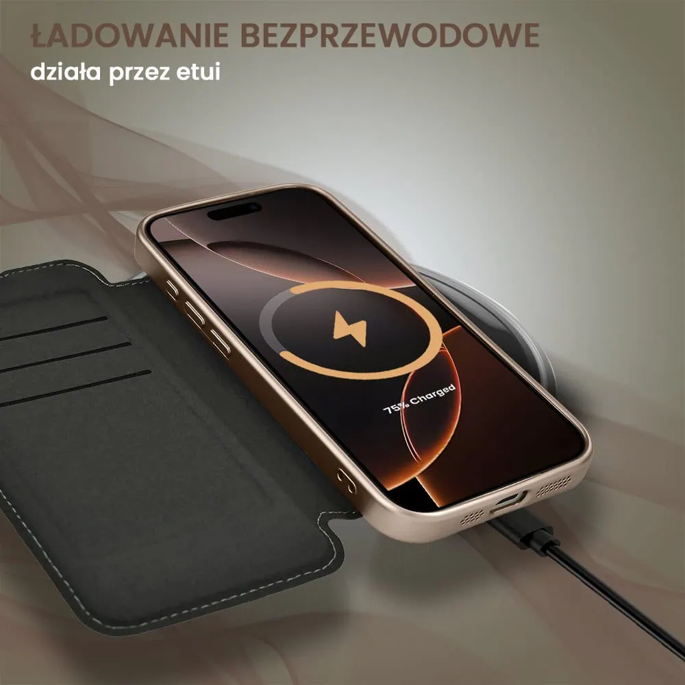 Etui do iPhone 16 Pro typu książka Book Magsafe Lens Protect, z klapką, pustynny brąz
