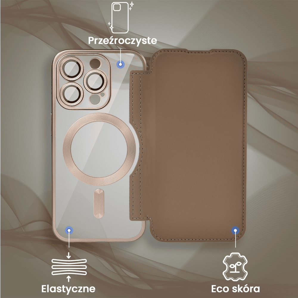 Etui do iPhone 16 Pro typu książka Book Magsafe Lens Protect, z klapką, pustynny brąz