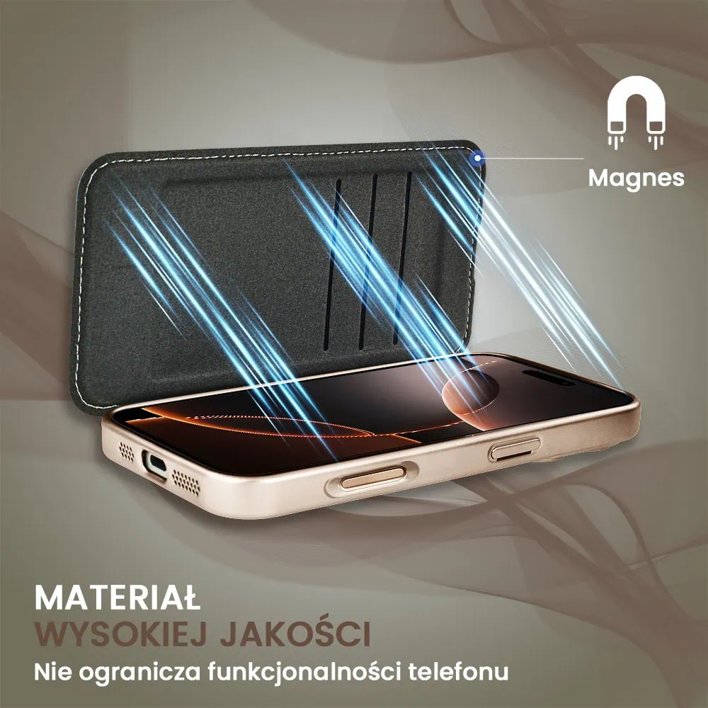 Etui do iPhone 16 Pro typu książka Book Magsafe Lens Protect, z klapką, pustynny brąz