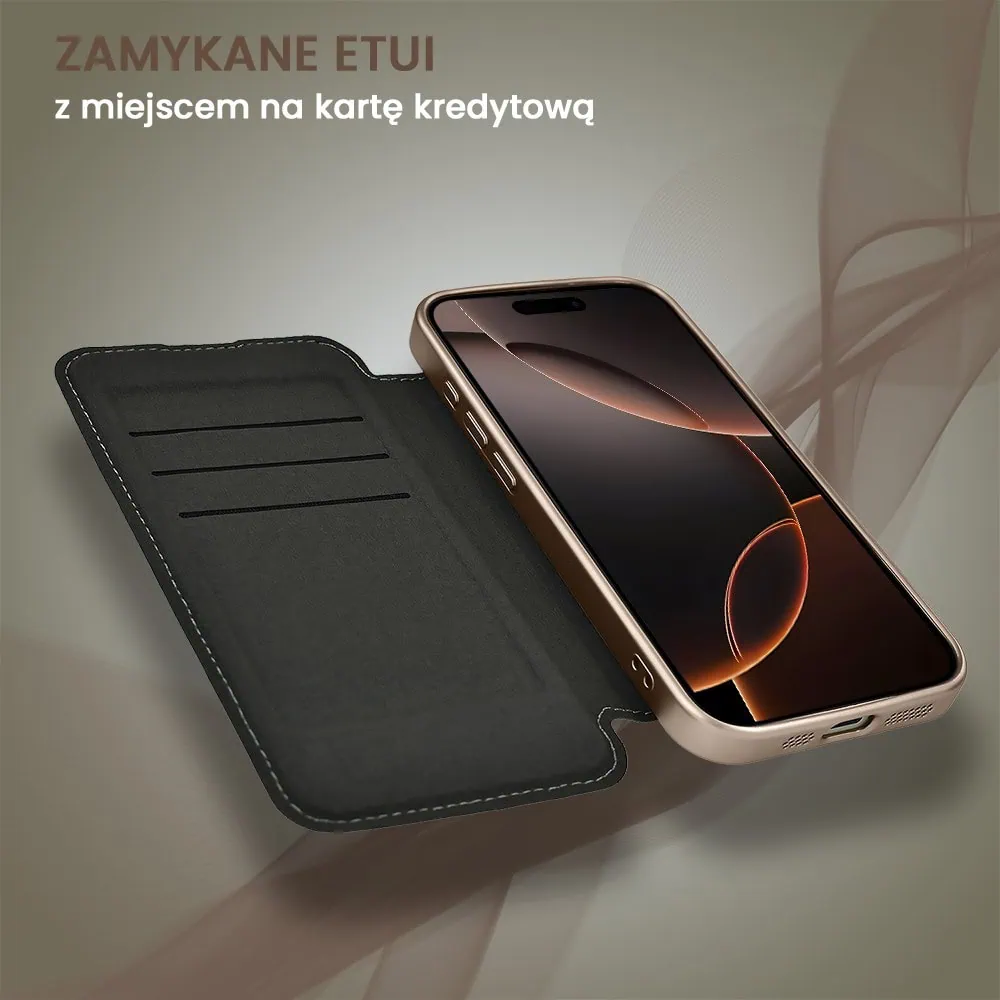 Etui do iPhone 16 Pro typu książka Book Magsafe Lens Protect, z klapką, pustynny brąz