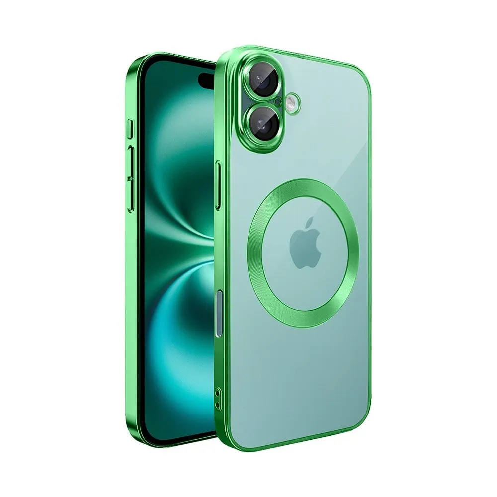 Etui do iPhone 16 Plus Slim Protect Full Cover MagSafe Hard Back, twardy tył, przeźroczyste, zielone