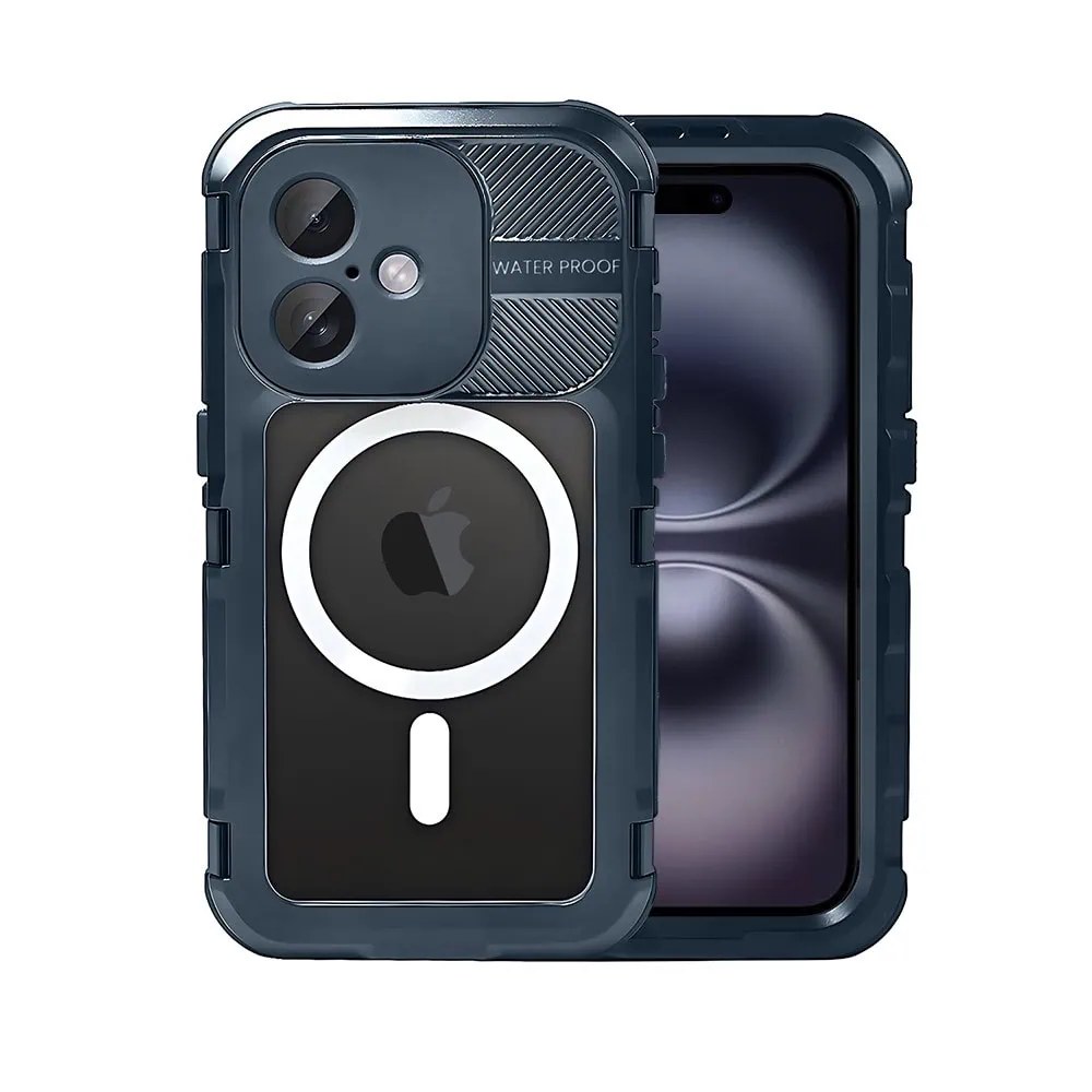 Etui do iPhone 16 TOTAL Protect z Magsafe, wodoodporne, metalowe, przeźroczyste, czarne