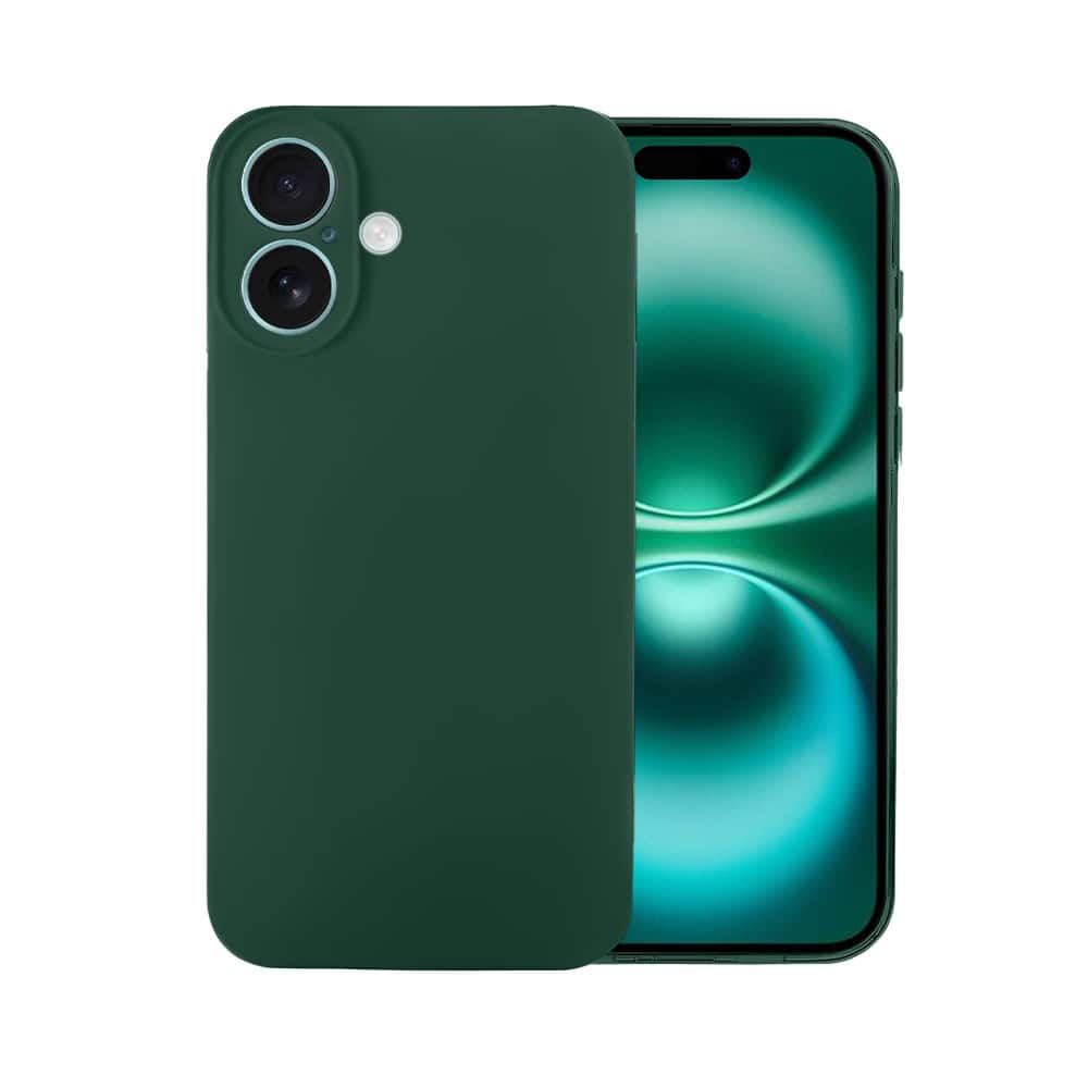 Etui do iPhone 16 silikonowe z mikrofibrą soft touch z osłoną na aparat, butelkowo zielone