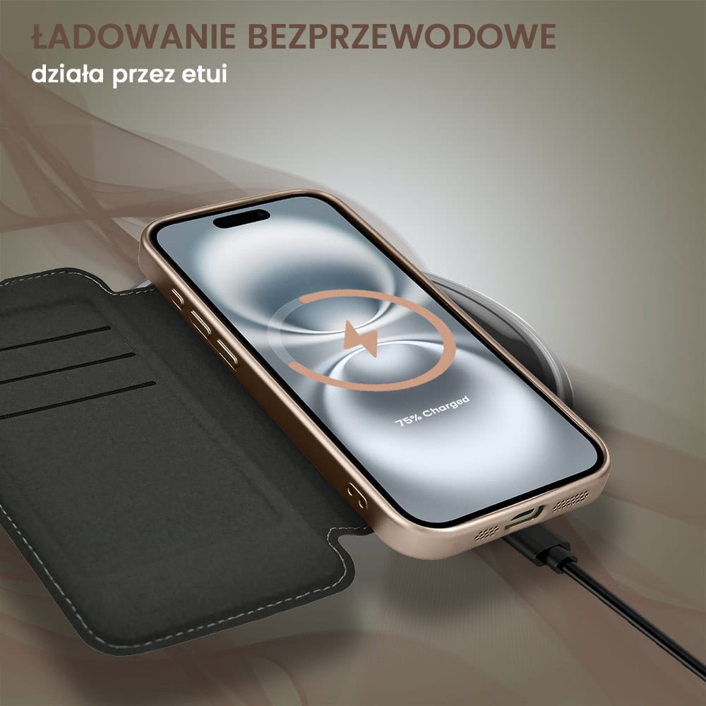 Etui do iPhone 16 Plus typu książka Book Magsafe Lens Protect, z klapką, pustynny brąz (OUTLET)