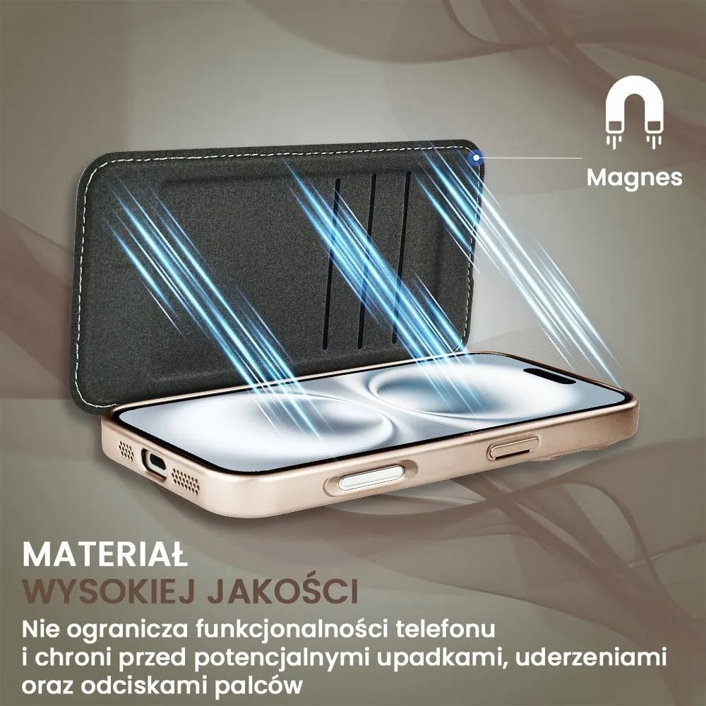 Etui do iPhone 16 Plus typu książka Book Magsafe Lens Protect, z klapką, pustynny brąz (OUTLET)