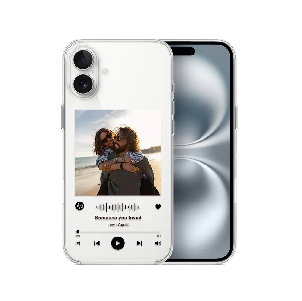 iPhone wyświetlający Spotify i parę na plaży.