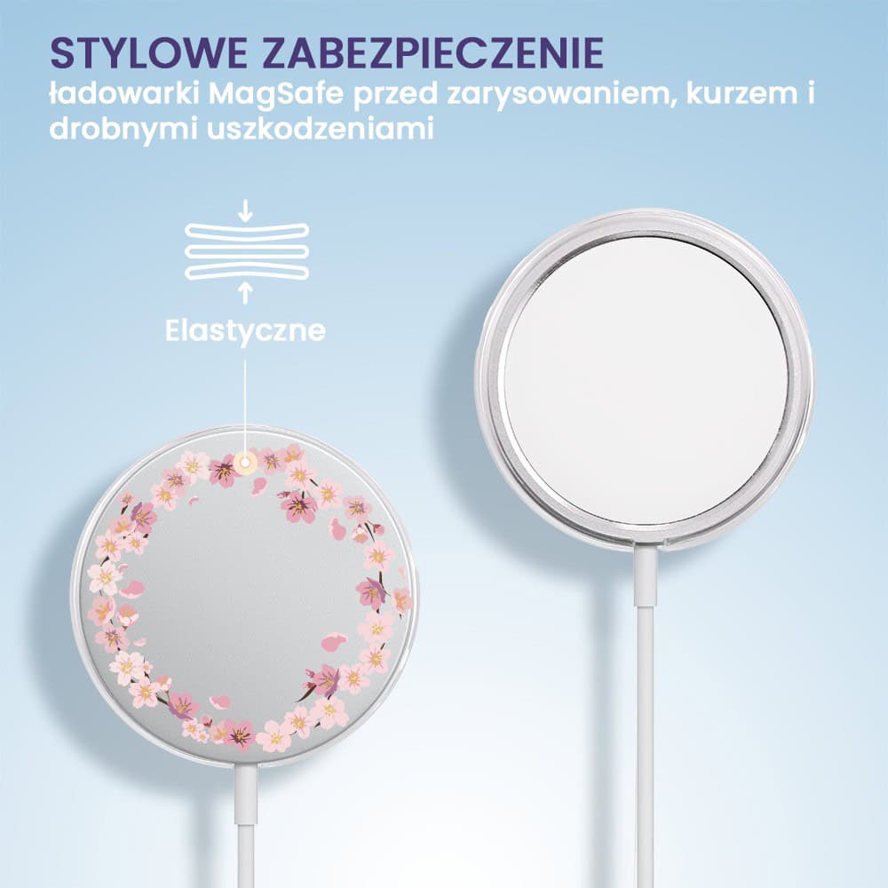 Etui na ładowarkę MagSafe antypoślizgowe transparentne z nadrukiem kwiat wiśni