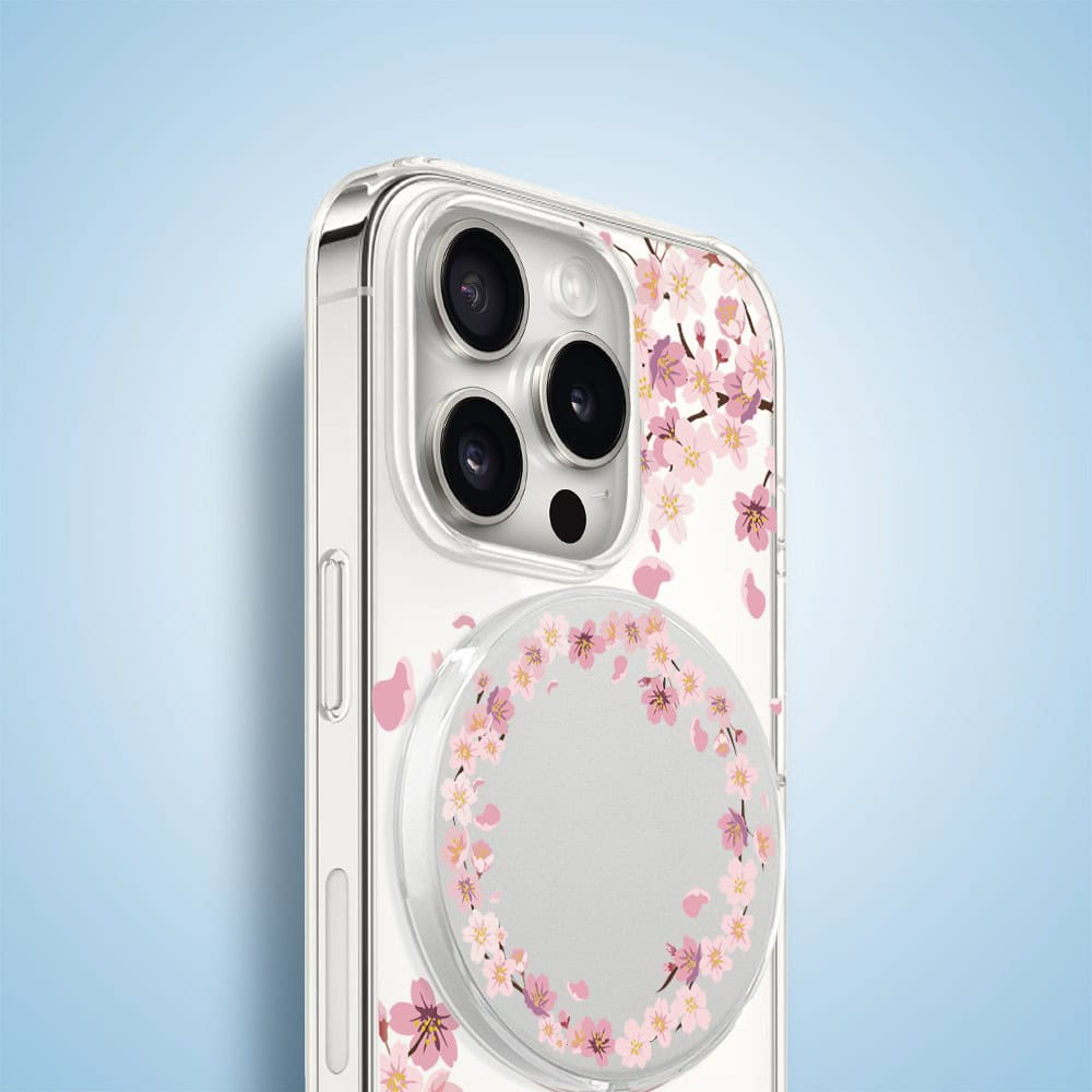 Etui na ładowarkę MagSafe antypoślizgowe transparentne z nadrukiem kwiat wiśni