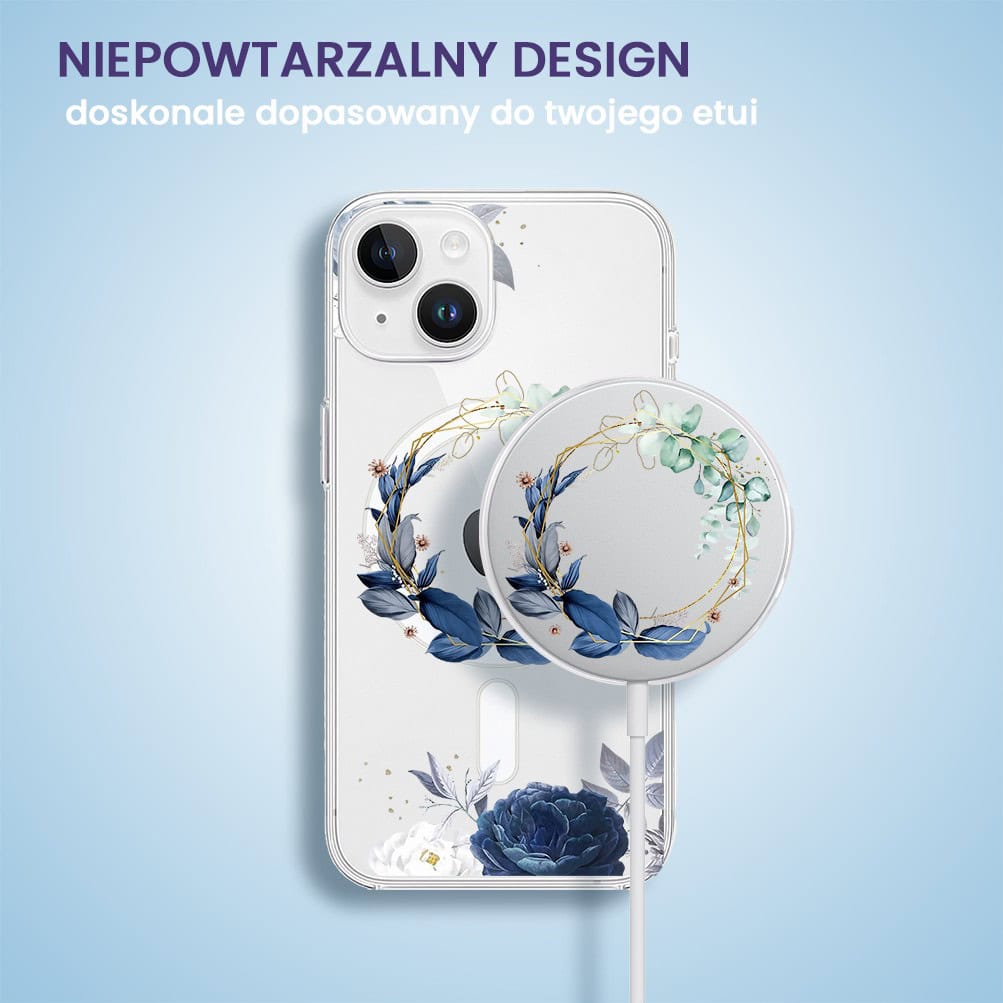 Etui na ładowarkę MagSafe antypoślizgowe transparentne z nadrukiem kwiaty
