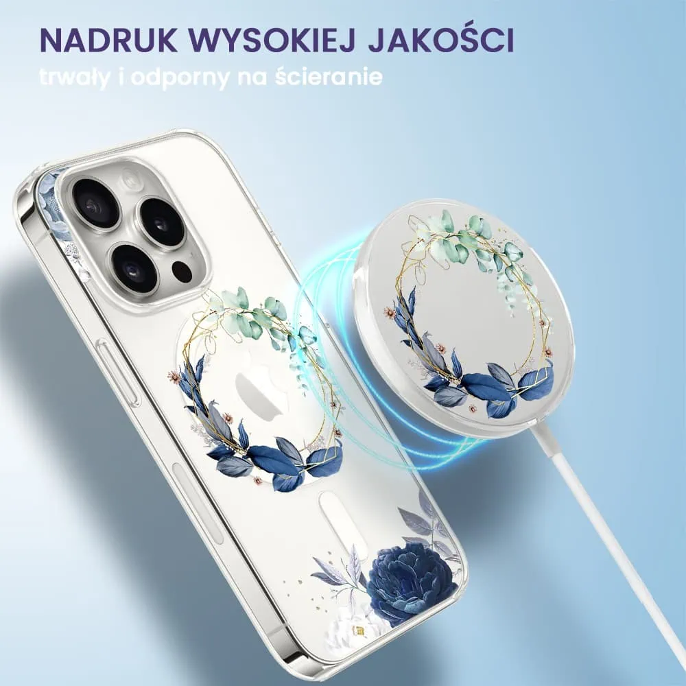 Etui na ładowarkę MagSafe antypoślizgowe transparentne z nadrukiem kwiaty