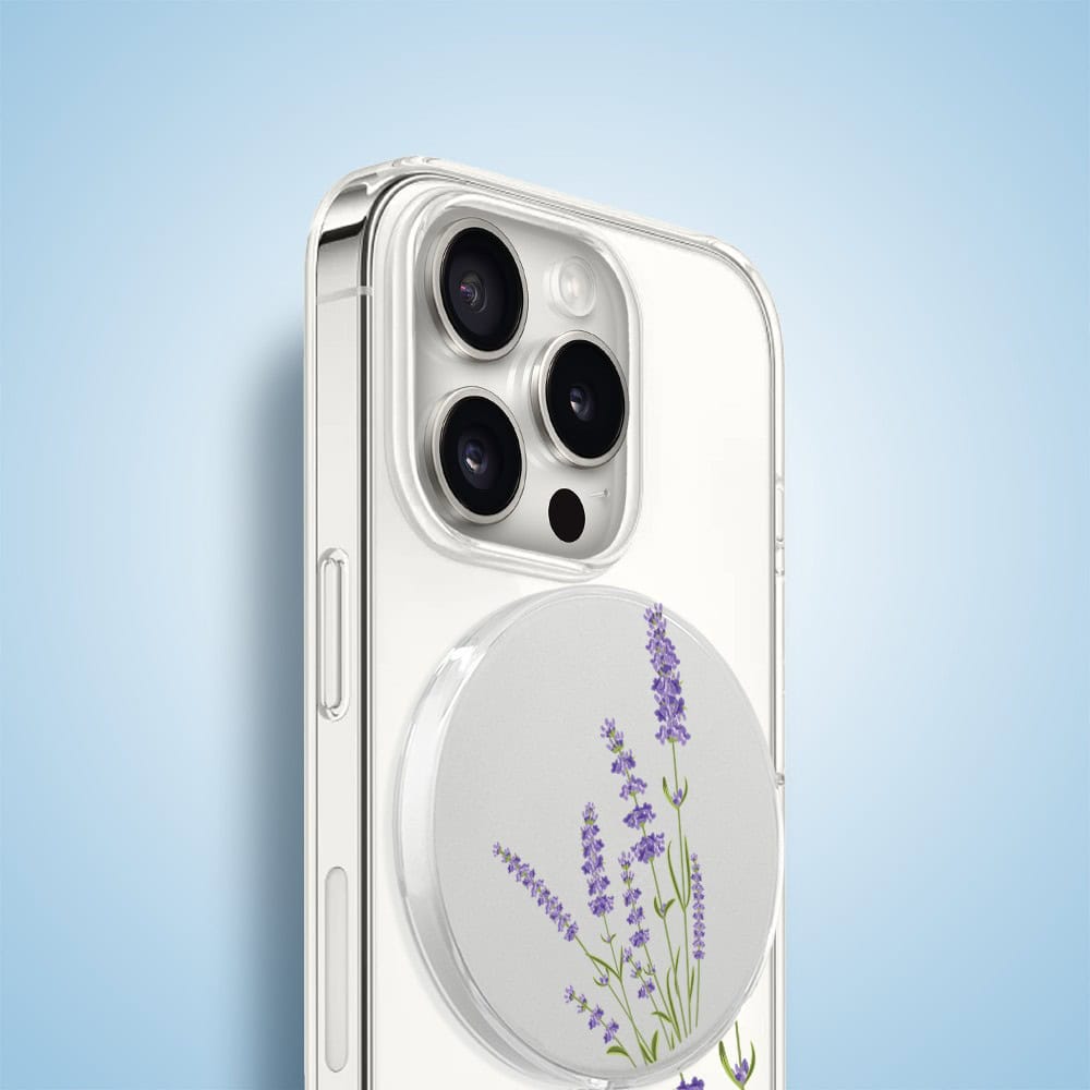 Etui na ładowarkę MagSafe antypoślizgowe transparentne z nadrukiem lawenda