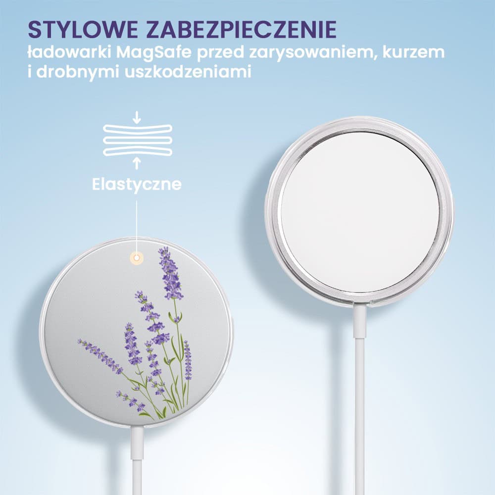 Etui na ładowarkę MagSafe antypoślizgowe transparentne z nadrukiem lawenda