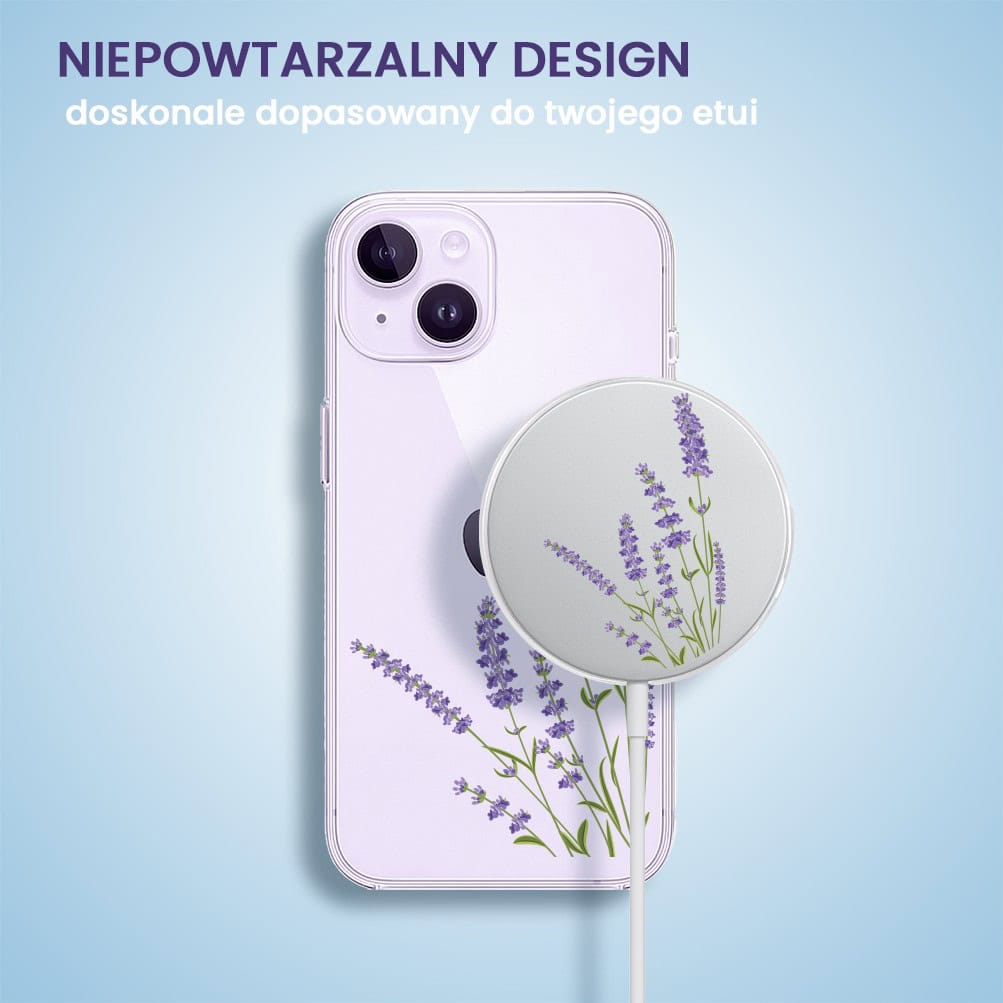 Etui na ładowarkę MagSafe antypoślizgowe transparentne z nadrukiem lawenda