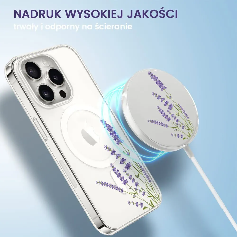 Etui na ładowarkę MagSafe antypoślizgowe transparentne z nadrukiem lawenda