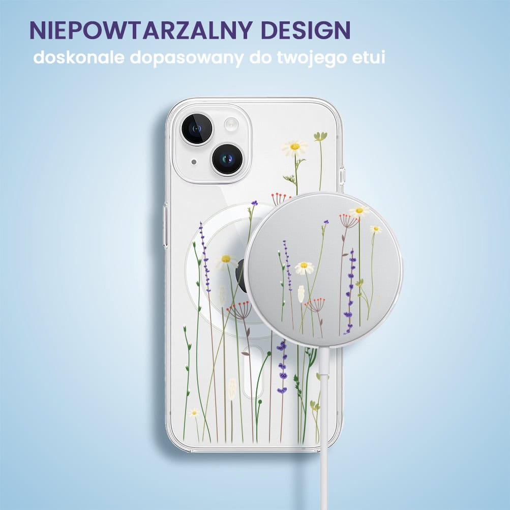 Etui na ładowarkę MagSafe antypoślizgowe transparentne z nadrukiem wiosenne kwiaty