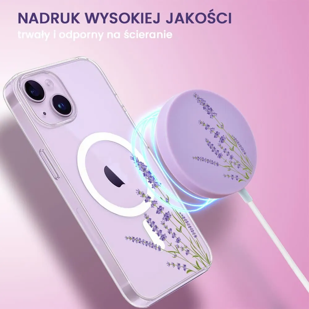 Etui na ładowarkę Magsafe wzór lawenda w kolorze fioletowym