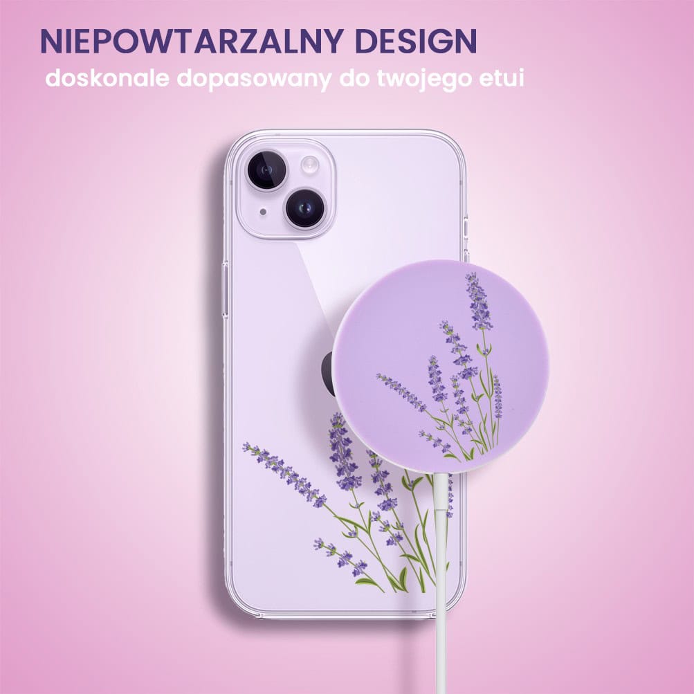 Etui na ładowarkę Magsafe wzór lawenda w kolorze fioletowym