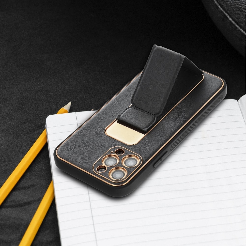 Etui do iPhone 13 Stand Leather Case z podstawką skórzane, czarne