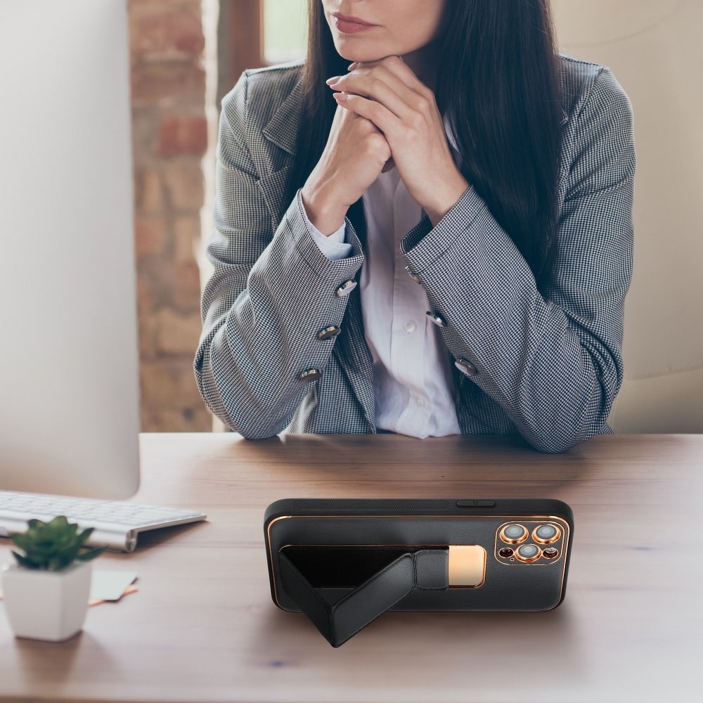 Etui do iPhone 13 Stand Leather Case z podstawką skórzane, czarne