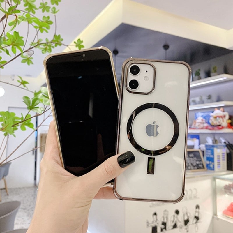 Etui do iPhone 12 MagSafe Protect transparentne ze złotą ramką (OUTLET)