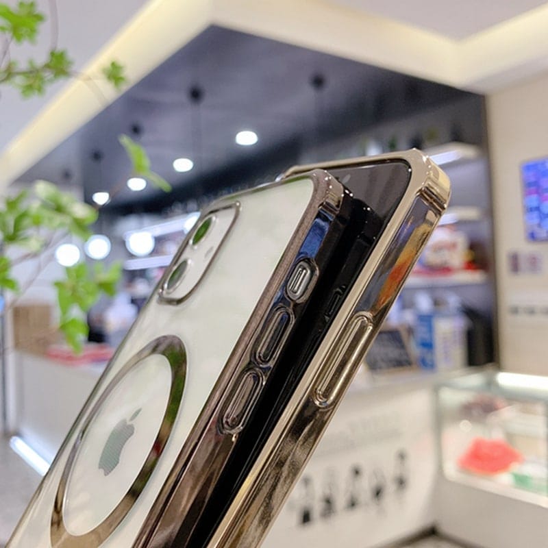 Etui do iPhone 12 MagSafe Protect transparentne ze złotą ramką (OUTLET)