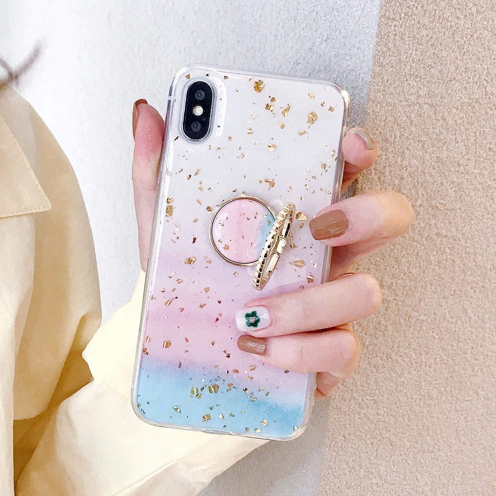 Etui do iPhone XR pozłacane pastelowe kolory marmurkowe GRADIENT ze złotem