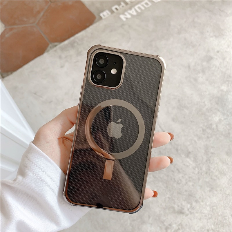 Etui do iPhone 12 MagSafe Protect transparentne ze złotą ramką (OUTLET)