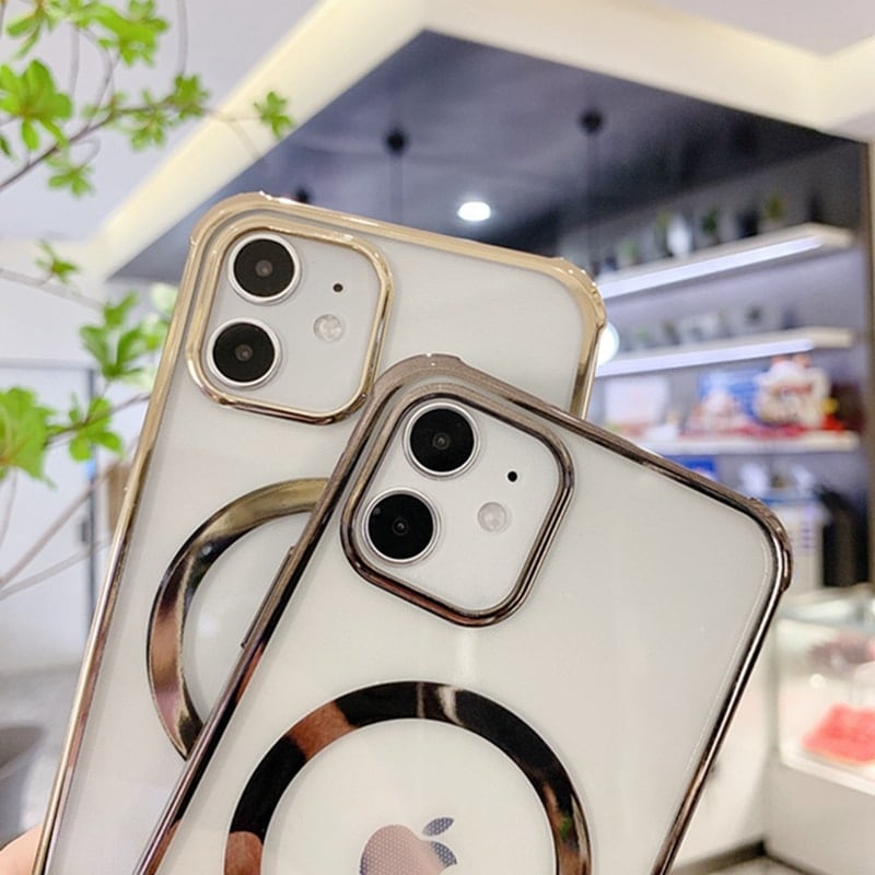 Etui do iPhone 12 MagSafe Protect transparentne ze złotą ramką (OUTLET)