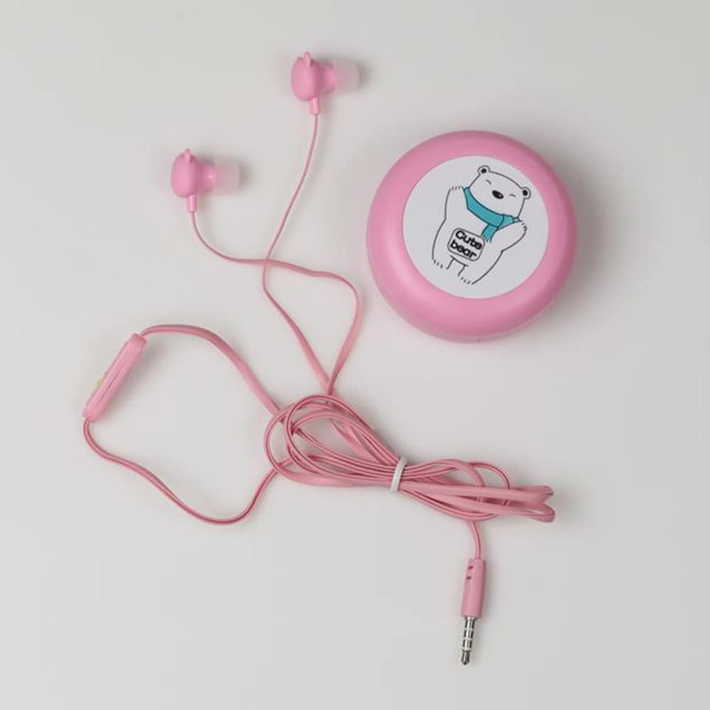 Słuchawki dokanałowe na prezent w kształcie misia + etui Miś Różowy