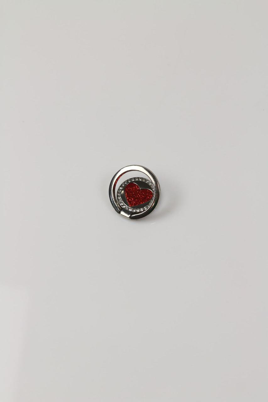 Uchwyt magnetyczny selfie ring podstawka do telefonu 2in1 srebrny z czerwonym sercem