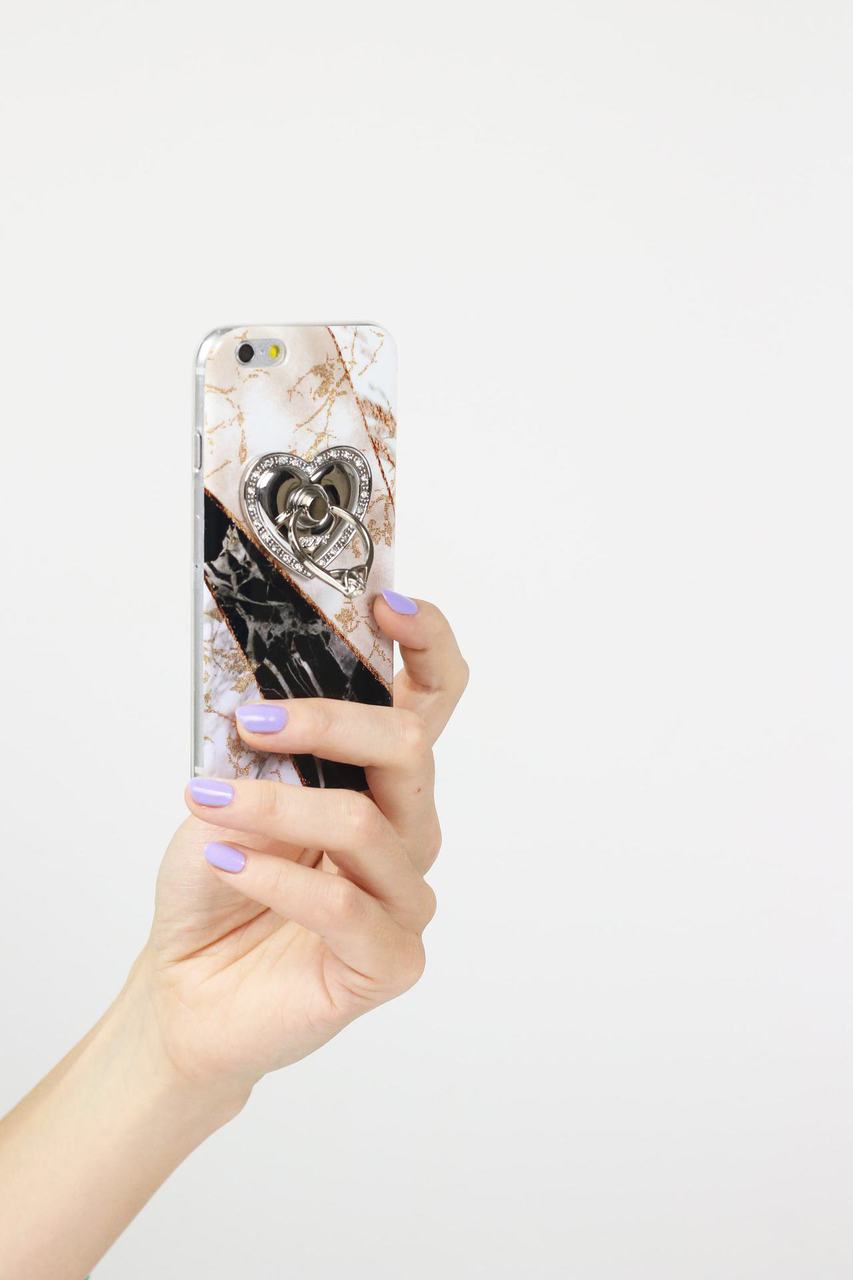 Uchwyt selfie pierścionek do telefonu 2in1 serce srebrny