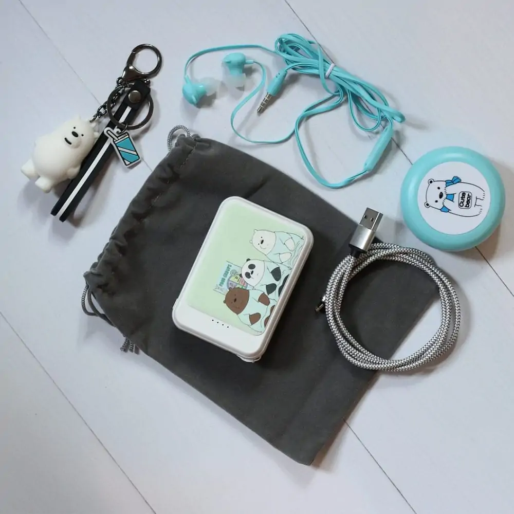 Słuchawki dokanałowe na prezent w kształcie misia + etui Miś Niebieski