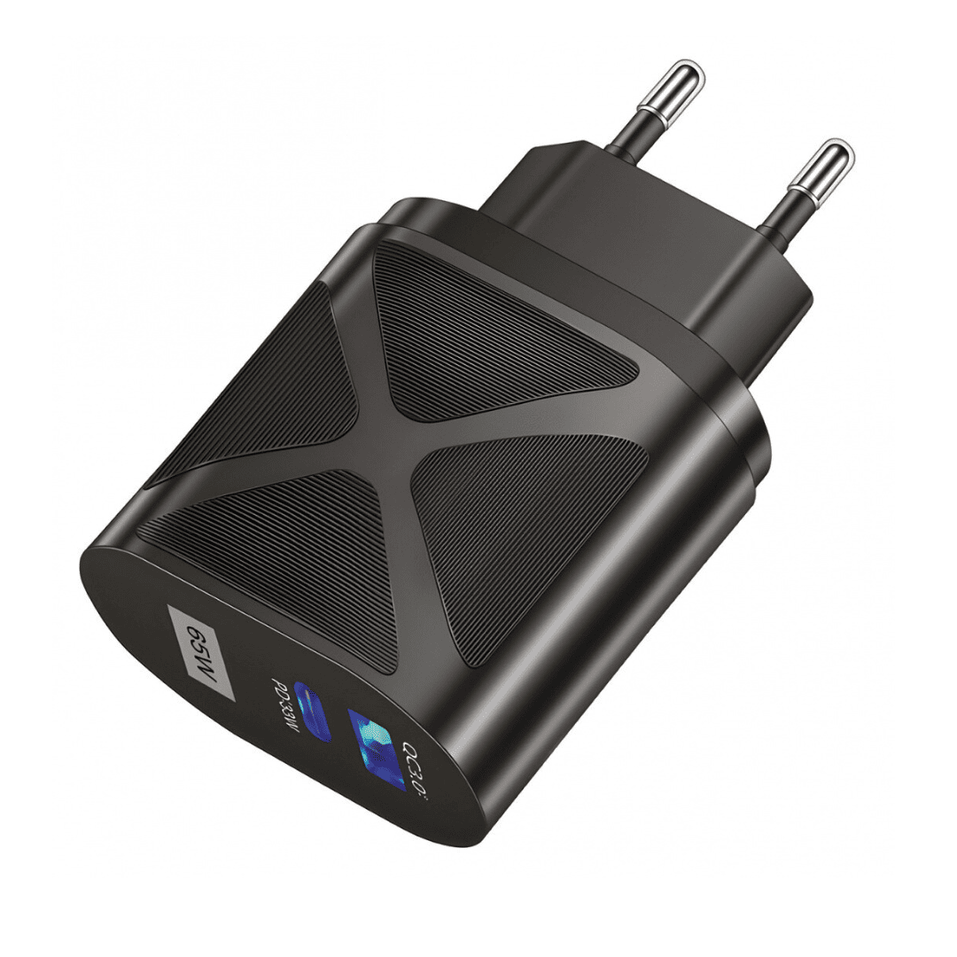 Ładowarka sieciowa 65W USB Typ C + USB, PD i QC, czarna