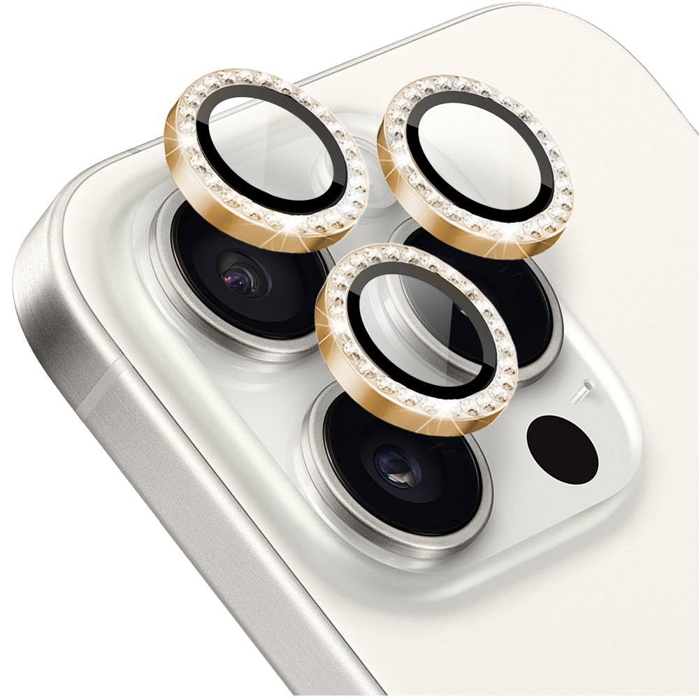 Luksusowa diamentowa osłona obiektywów, szkło na aparat iPhone 16 Pro Max, złota