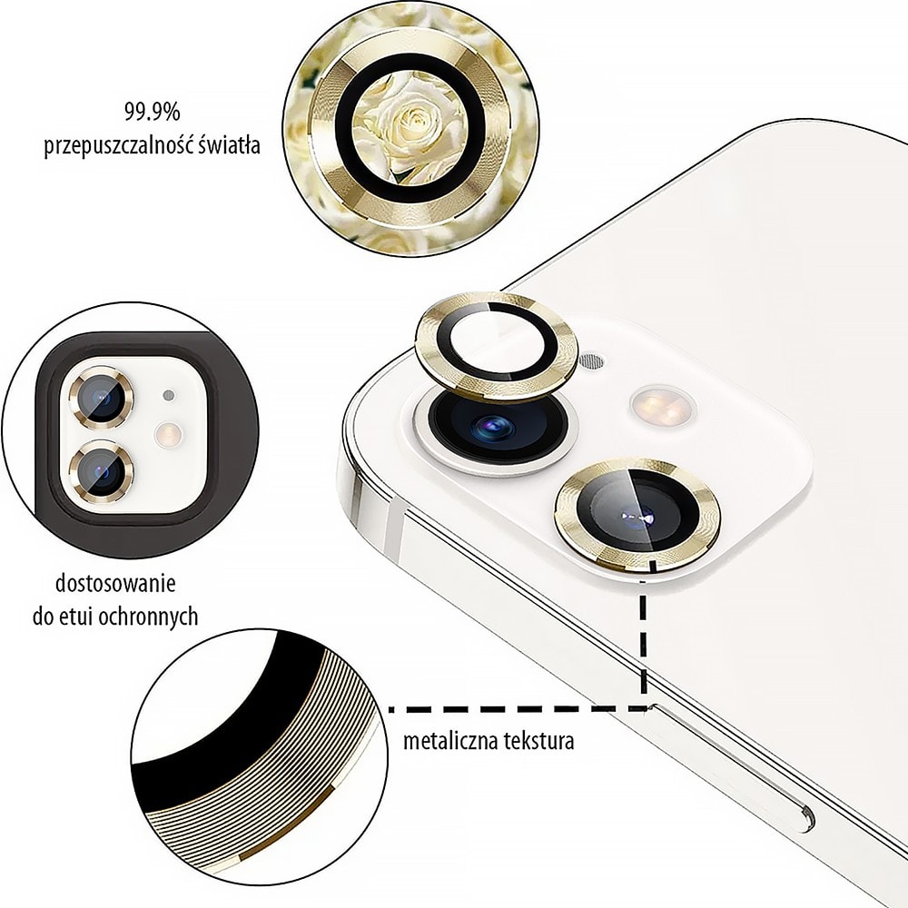 Metalowa osłona obiektywów szkło na aparat iPhone 12 Mini złote
