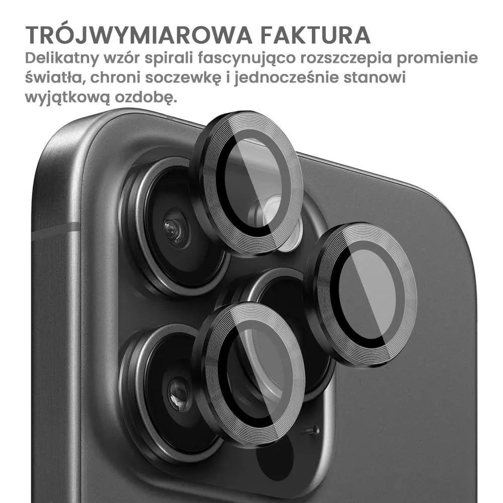 Metalowa osłona obiektywów szkło na aparat iPhone 16 Pro Max, głęboka czerń