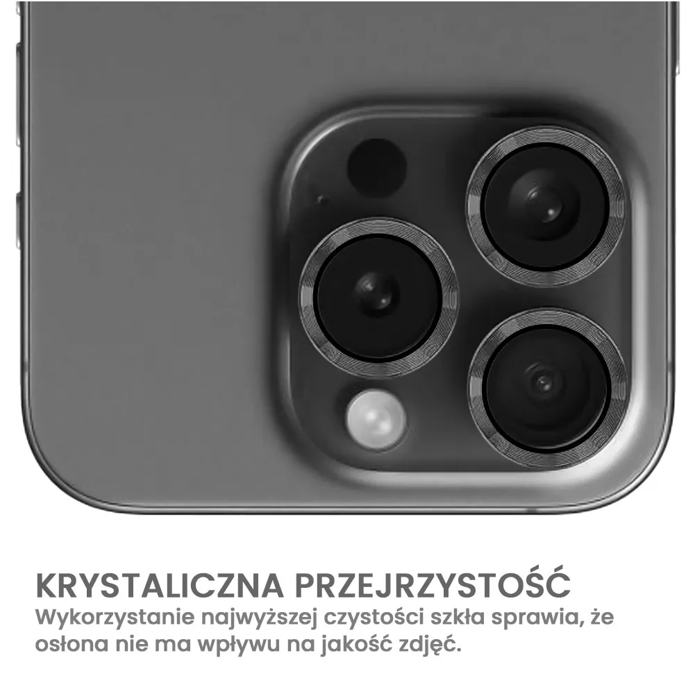 Metalowa osłona obiektywów szkło na aparat iPhone 16 Pro Max, głęboka czerń