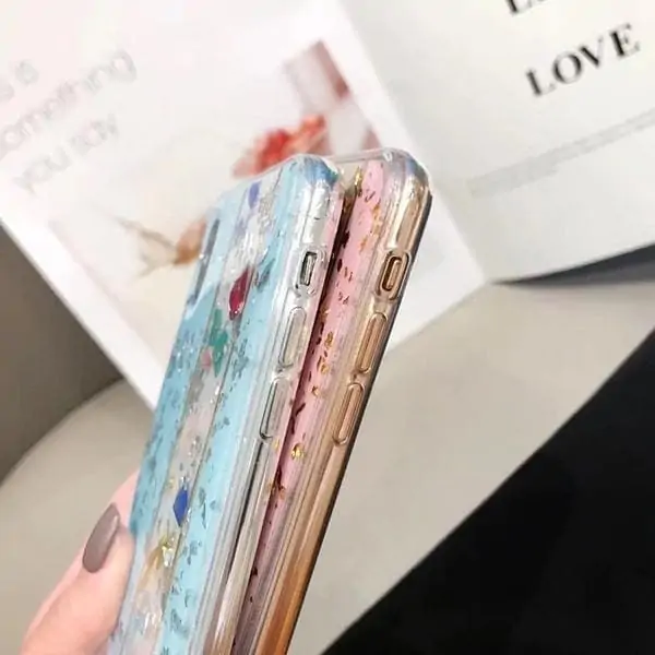 Etui do iPhone X/XS zielone ze złotymi ozdobami