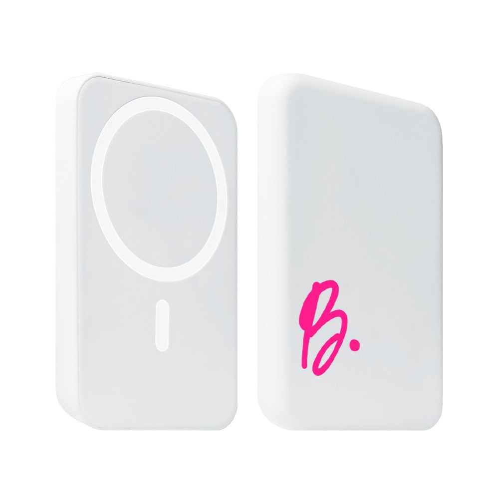 Power bank Magsafe 5000mAh ładowanie bezprzewodowe iPhone 16/15/14/13/12, wzór ręczna czcionka z literką, biały