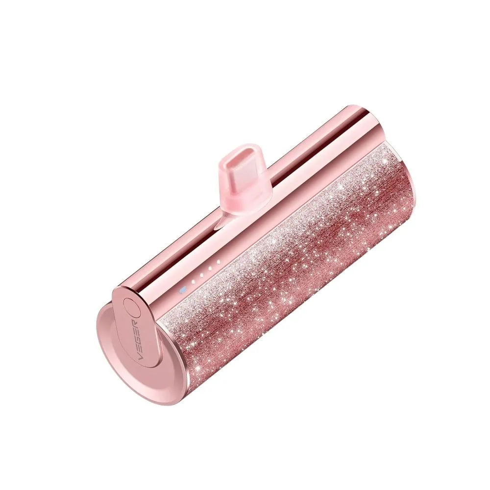 power bank wpinany 5000 mah do iphone 15 (wszystkie modele), brokatowy różowy