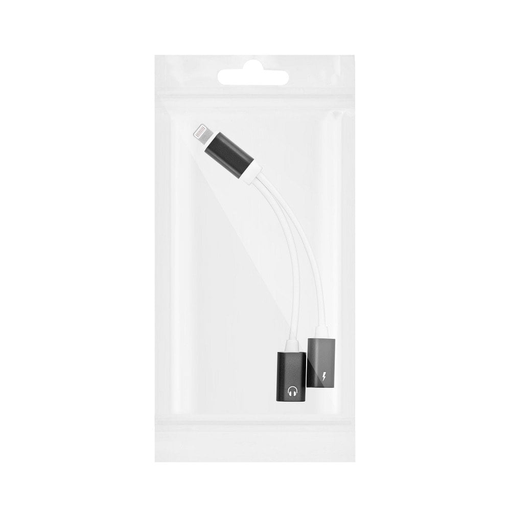Adapter rozdzielacz lightning do iPhone 2w1 ładowanie i audio, czarny