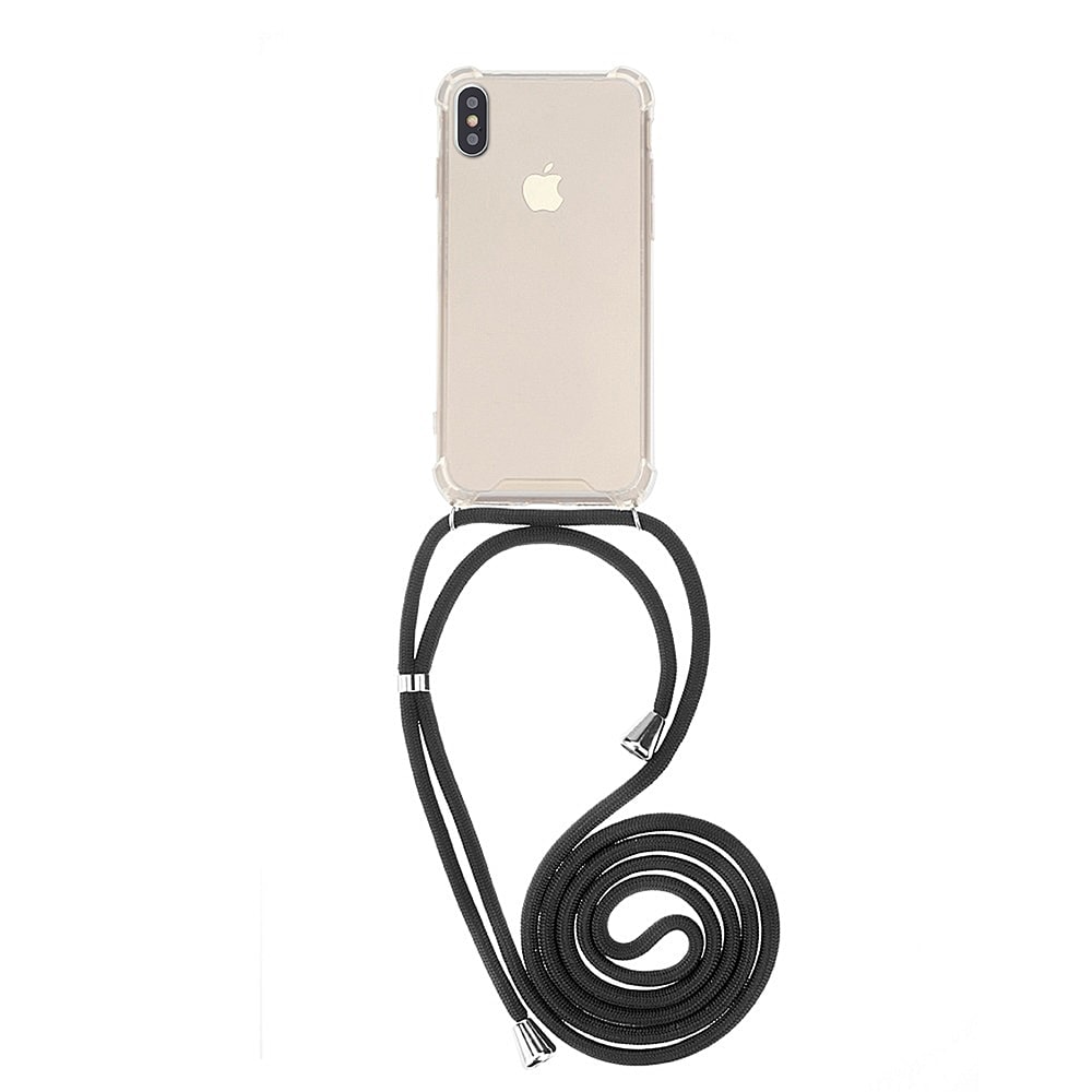 Etui do iPhone XS Max wzmacniane crossbody z czarną smyczą jak torebka, przeźroczyste