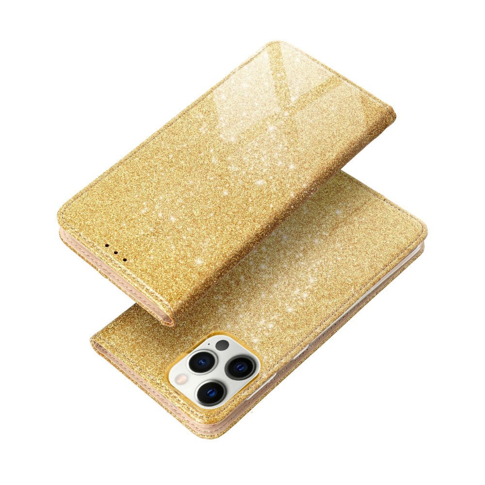 Etui do iPhone 12 Mini Gold Shining kabura, zamykane złote