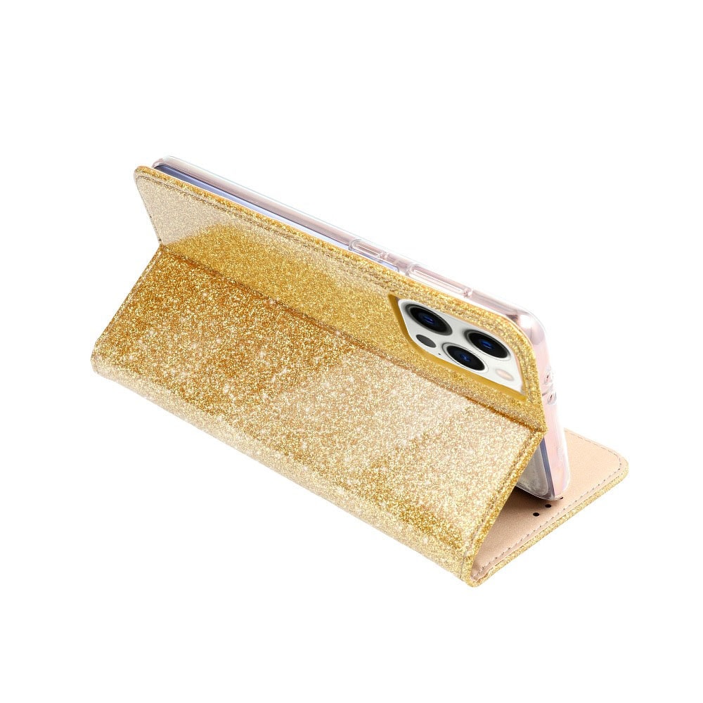 Etui do iPhone 12 Mini Gold Shining kabura, zamykane złote