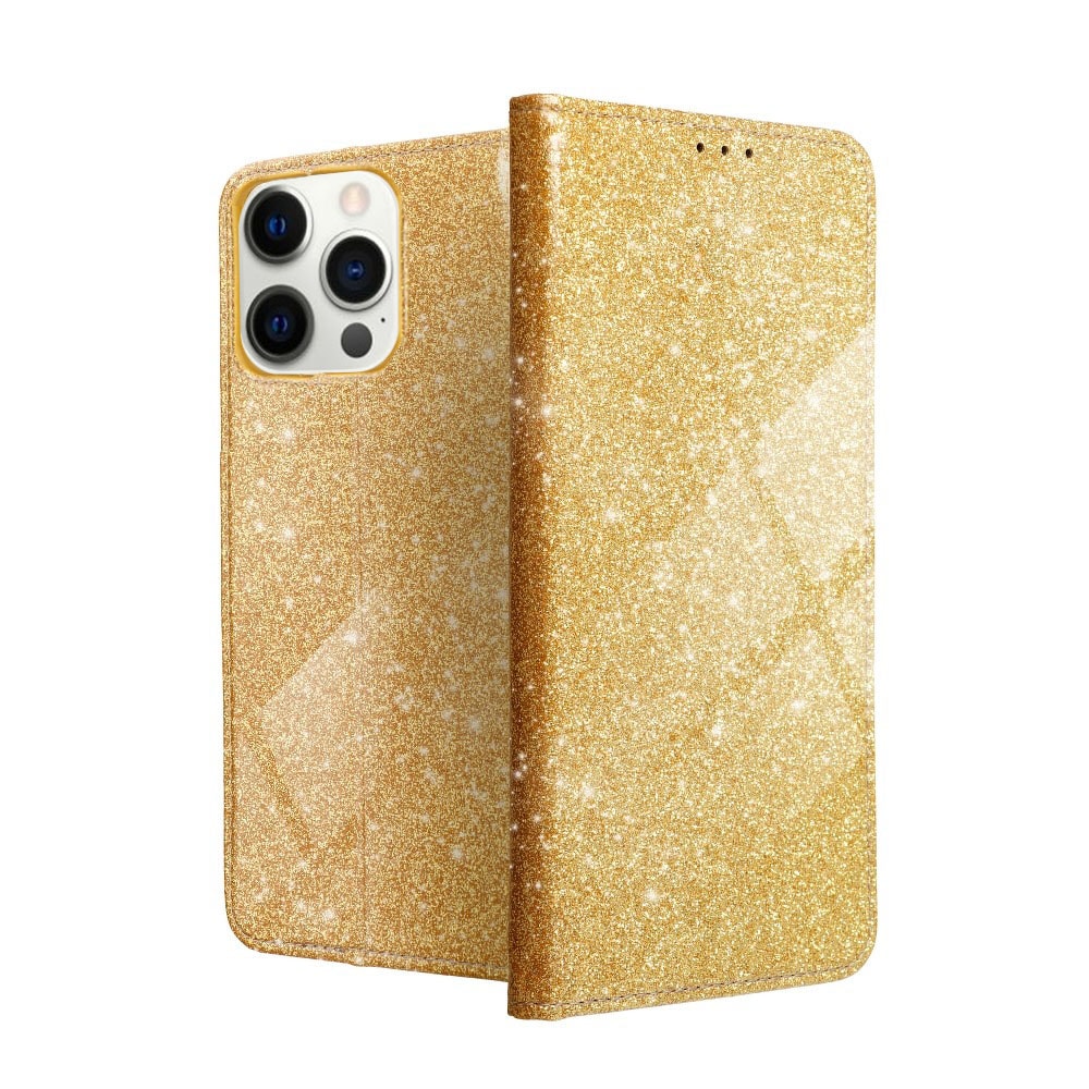 Etui do iPhone 12 Mini Gold Shining kabura, zamykane złote