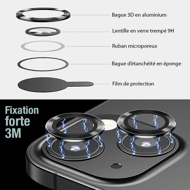 Metalowa osłona obiektywów szkło na aparat iPhone 13, głęboka czerń